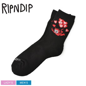 【店内全品★P5倍！】【ゆうパケット配送】 RIPNDIP 靴下 リップンディップ CUPIDS NIGHTMARE MID SOCKS メンズ レディース ブラック 黒 レッド 赤 RND9159 ソックス ブランド スケーター スケート ストリート ネコ 猫 キャラクター 足元 ナーマル キャラクター