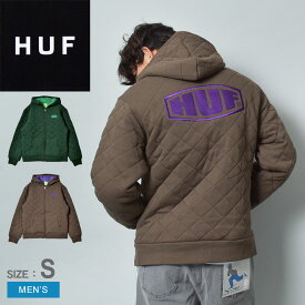 【店内全品★P2倍！】ハフ パーカー HUF ワークマン キルテッド フルジップ メンズ ブラウン グリーン 緑 WORKMAN QUILTED FULL-ZIP FL00189 ウェア ウエア アウター トップス ジップアップパーカー 長袖 ロングスリーブ フード リブ ブランド ロゴ 刺繍 中綿