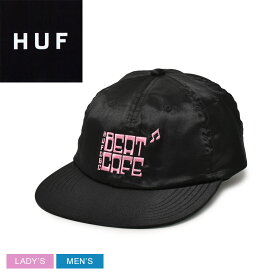 【店内全品★P5倍！】ハフ キャップ HUF BEAT CAFE 6 PANEL HAT メンズ レディース ブラック 黒 ピンク HT00750 帽子 スナップボタンキャップ フラットバイザー 無地 サテン ストリート スケート ロゴ 刺繍 刺しゅう おしゃれ カジュアル シンプル スケーター