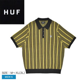 【処分★クーポンで10％OFF】ハフ ニットポロシャツ HUF TRACE STRIPE S／S KNIT TOP メンズ イエロー ブラック 黒 KN00538 ウェア ポロ ニット カットソー 襟付き 衿付き トップス 半袖 カジュアル ストライプ ストリート スケート スケボー スケートボード