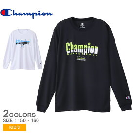 チャンピオン 長袖Tシャツ CHAMPION ミニ ロングスリーブTシャツ キッズ ジュニア 子供 ホワイト 白 ブラック 黒 CK-CB416 長袖 ロングスリーブ クルーネック ウエア トップス シンプル カジュアル アメカジ バスケ バスケットボール