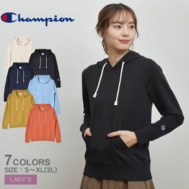 【店内全品★P2倍！】チャンピオン パーカー CHAMPION ウィメンズ フーデッド スウェットシャツ レディース ブラック 黒 ホワイト 白 グレー CW-T108 ウエア トップス スエット プルオーバー ブランド シンプル カジュアル アメカジ スポーティ ワンポイント|slz shn|