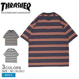 【店内全品★P2倍！】スラッシャー 半袖Tシャツ THRASHER GONZ ロゴ ボーダー S/S ティー メンズ グレー ホワイト 白 GONZ LOGO BORDER S/S TEE TH5237S ウェア トップス 半袖 Tシャツ ストリート スケート スケボー スケートボード クルーネック カジュアル