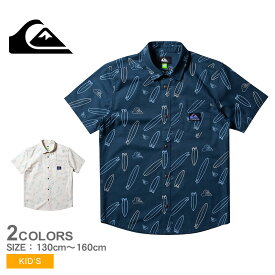 【店内全品★P2倍！】クイックシルバー 半袖シャツ QUIKSILVER WHERE IS MY BOARD SS YOUTH キッズ ジュニア 子供 ホワイト 白 ネイビー 紺 EQBWT03385 男の子 女の子 ウエア 夏服 トップス ブランド シンプル カジュアル 総柄 ロゴ ワンポイント おしゃれ