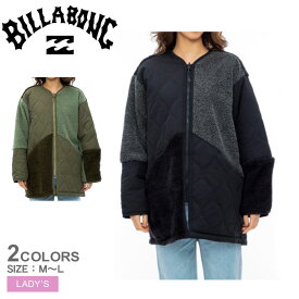 【店内全品★P5倍！】ビラボン キルティングジャケット BILLABONG ミックスファブリックノーカラージャケット レディース ブラック 黒 グレー グリーン 緑 MIX FABRIC NO COLLAR JKT BD014761 ボアジャケット ノーカラージャケット ファー ボア ブランド