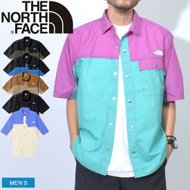 ザ ノースフェイス 半袖シャツ THE NORTH FACE ショートスリーブヌプシシャツ メンズ ブラック 黒 ブルー 青 S／S Nuptse Shirt NR22331 ノースフェース トップス シャツ ショートスリーブ ウェア ウエア シンプル キャンプ カジュアル