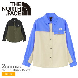 ザ ノースフェイス 長袖シャツ THE NORTH FACE ロングスリーブヌプシシャツ キッズ ブルー 青 カーキグリーン L／S Nuptse Shirt NRJ62322 衿付きシャツ トップス ウェア 長袖 撥水 はっ水 防汚 男の子 女の子 ロゴ カジュアル 紫外線対策