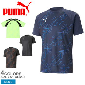 【店内全品★P5倍！】プーマ トレーニングウェア PUMA サッカー TEAMLIGA グラフィック 半袖 シャツ メンズ ブラック 黒 ネイビー 紺 オレンジ 658686 ウエア トップス ブランド 半袖 ロゴ プリント クルーネック 吸水速乾 吸湿 通気性 快適 スポーツ 運動