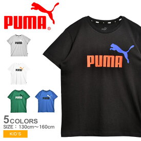 【ゆうパケット配送】 プーマ 半袖Tシャツ PUMA ESS+ 2カラー ロゴ Tシャツ キッズ ジュニア 子供 ブラック 黒 ホワイト 白 589115 ウエア 半袖 クルーネック ロゴ プリント シンプル スポーティ ブランド スポーツ カジュアル 部屋着 ブルー 青 グリーン グレー