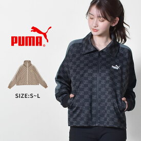 【店内全品★P5倍！】プーマ トラックジャケット PUMA CORE HERITAGE モノグラム トラック ジャケット レディース ブラック 黒 ベージュ 680749 ウエア トップス 羽織り アウター ブランド 長袖 ロゴ グラフィック プリント ジップアップ スポーティ カジュアル