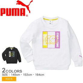 プーマ スウェット PUMA クルースウェット TR キッズ ジュニア 子供 ブラック 黒 ホワイト 白 CREW SWEAT TR 670352 SMILEY WORLD 男の子 女の子 子ども ウエア スウェット ブランド スポーティ シンプル カジュアル ロゴ スポーツ 運動