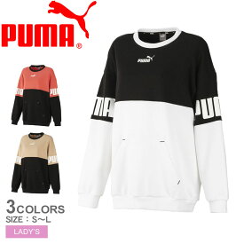 プーマ スウェット PUMA パワー オーバーサイズ クルースウェット レディース ホワイト 白 ピンク 671892 トレーナー クルーネック スポーティ スポーツ ブランド トレーニング ジム 長袖 裏毛 クルーネック 運動