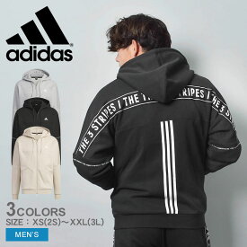 アディダス スポーツウェア ADIDAS ワーディング ルーズフィット フリース フルジップパーカー ジェンダーニュートラル メンズ ブラック 黒 ベージュ グレー IJM06 ウエア トップス 長袖 フード フーディー スウェット スエット ブランド