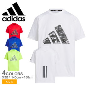アディダス 半袖Tシャツ ADIDAS エッセンシャルズ 3バー カモ柄 半袖Tシャツ キッズ ジュニア 子供 ホワイト 白 レッド 赤 KCE63 トップス ウェア 半袖カットソー カモ柄 カモフラージュ 迷彩 迷彩柄 吸汗 速乾 クルーネック ロゴ プリント 国内正規品