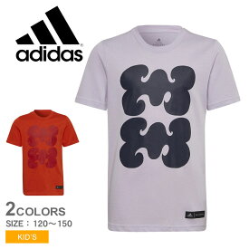 【店内全品★P2倍！】【ゆうパケット配送】 アディダス ADIDAS マリメッコ グラフィック 半袖Tシャツ キッズ ジュニア 子供 半袖 Tシャツ プリント オレンジ パープル 120-150cm CS431 MARIMEKKO コラボ ウェア クルーネック トップス カジュアル ロゴ 女の子 総柄