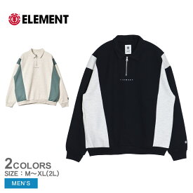 【店内全品★P2倍！】エレメント ハーフジップスウェット ELEMENT FULY POLO HALF ZIP メンズ ブラック 黒 ホワイト 白 BE021604 トップス 長袖 スエット トレーナー オーバーサイズ ワイド ゆったり ハーフジップ スポーティ ストリート シンプル カジュアル