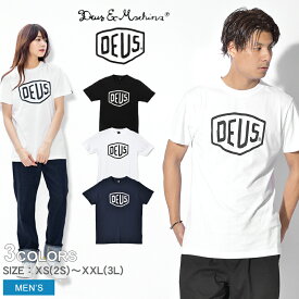 【店内全品★P2倍！】デウス エクスマキナ 半袖Tシャツ DEUS EX MACHINA シェルド Tシャツ メンズ ブラック 黒 ホワイト 白 ネイビー 紺 SHIELD TEE DMW41808E 【ゆうパケット配送】トップス ストリート ブランド オーバーサイズ ゆったり ロゴ クルーネック 半袖