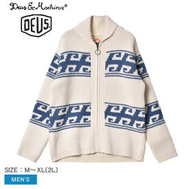 【店内全品★P5倍！】デウス エクス マキナ カーディガン メンズ DEUS EX MACHINA SWELL MAP CARDIGAN 上着 羽織 長袖 防寒 ジャケット おしゃれ 定番 カジュアル ブランド シンプル アウトドア ニット 耐久 波柄 波 ジッパー ブルー 青 ホワイト 白 DMF228508