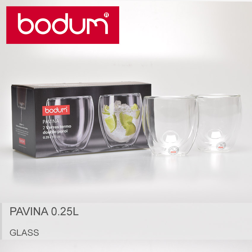 機能性とデザイン性を兼ね揃えたダブルウォールグラス BODUM ボダム 供え グラス クリアパヴィーナ ダブルウォールグラス PAVINA4558-10US4 ラッピング対象外 信用 2個セット 0.25L