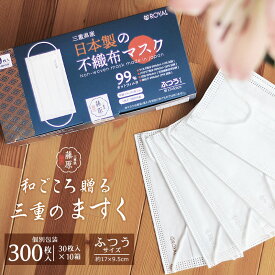 【店内全品★P5倍！】【300枚】日本製マスク 三重県産 不織布マスク 30枚×10箱 個包装 箱入り メンズ レディース ふつうサイズ 国産 使い捨て 使い切り 贈り物 敬老の日 やわらか 痛くない 3層構造 ウイルス対策 新型 花粉 女性用 男性用 夏用 大人用 子供用 血色|slz|