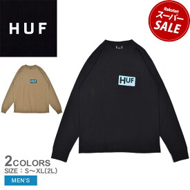 ハフ 長袖Tシャツ HUF BUSY LONG SLEEVE T-SHIRT POCKET メンズ ベージュ ブラック 黒 TS02095 トップス ウェア 長袖 ポケット クルーネック スポーティ ストリート スケーター スケボー シンプル バックプリント ロンT カジュアル ロゴ|slz shn|