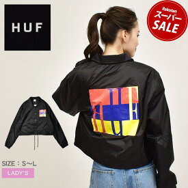 ハフ コーチジャケット HUF ブロック クロップ コーチジャケット レディース ブラック 黒 BLOCK CROP COACHES JACKET WJK0022 春 秋 ウエア 羽織り クロップド丈 ショート丈 ジャケット シンプル ストリート ロゴ アウトドア スケーター