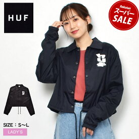 ハフ コーチジャケット HUF メガブラスト クロップ コーチ ジャケット レディース ブラック 黒 MEGABLAST CROP COACH JKT WJK0027 ウエア ジャケット シンプル クロップド クロップド丈 耐水 レイン 雨 レインウェア ストリート ロゴ