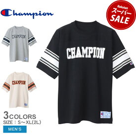 チャンピオン 半袖Tシャツ CHAMPION フットボールTシャツ メンズ グレー ブラック 黒 ベージュ C3-X320 半袖 フットボール フットボールシャツ アメフト ワンポイント ロゴ カットソー トップス アメカジ スポーツ スポーティ カジュアル|slz|