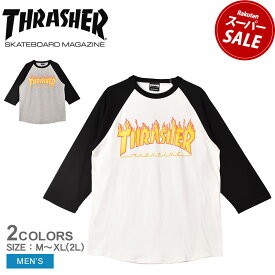 スラッシャー 長袖Tシャツ THRASHER FLAME 7／S TEE メンズ ホワイト 白 ブラック 黒 グレー TH92130 ウェア 長袖 七分袖 プリント クルーネック スケート スケボー スケートボード カジュアル シンプル ロゴ トップス 七分 カットソー