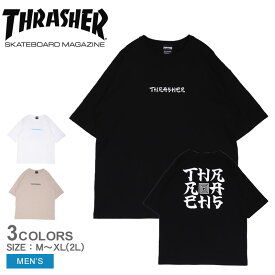 【今だけクーポン配布中】スラッシャー 半袖Tシャツ メンズ サンスクリット ボックス S/S Tシャツ THRASHER SANSKRIT BOX S/S TEE TH91262 ウェア トップス 半袖 ストリート スケート スケボー スケートボード クルーネック カジュアル ロゴ プリント ブルー 青