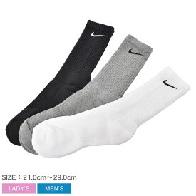 《今だけ！店内全品ポイントアップ》ナイキ 3P エブリデイ クッション クルー ソックス 靴下 NIKE メンズ レディース SX7664 ブラック 黒 ホワイト 白 グレー 3足セット ウエア スポーツ シンプル アウトドア レジャー カジュアル ロゴ ブランド 運動