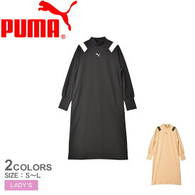 プーマ ワンピース レディース モーション ロング ドレス PUMA MOTION LONG DRESS 677703 トップス 長袖 オールインワン ロング ワンピース カジュアル シンプル ロゴ 通勤 通学 プーマキャット サイドポケット 速乾性 吸水性 ブラック 黒 プレゼント ギフト