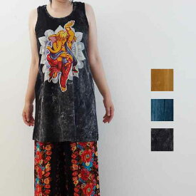 タンクトップ ガネーシャ チュニック エスニック アジアン 夏物 象柄 Tシャツ レディース ノースリーブ タイダイ RU2307101 　oracha