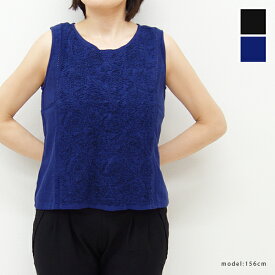 SALE品 【即日発送】ノースリーブ　シャツ　タンクトップ　後ろボタン　丸首　刺繍　レース　ウッタルライントップ THALOFULTOP 　oracha