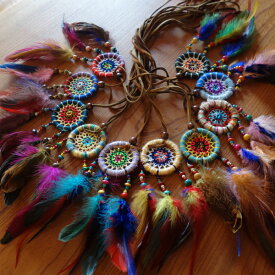 SALE品 ネックレス　ドリームキャッチャー　羽根 レザー 革　ボヘミアン THAI22NEC22 　oracha