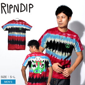 【ゆうパケット配送】 RIPNDIP 半袖Tシャツ メンズ ピース ノー ラブ Tシャツ リップンディップ PEACE NO LOVE TEE RND4747 トップス ショートスリーブ 半袖 ブランド おしゃれ ストリート 猫 カジュアル プリント ロゴ タイダイ柄 ブラック 黒 レッド