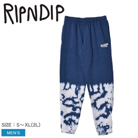 RIPNDIP ロングパンツ メンズ GREAT WAVE SWEAT PANT リップンディップ RNDSMU2116 ボトムス スウェット パンツ ズボン ロング タイダイ ロゴ ストリート キャラクター おしゃれ 猫 キャット ブルー