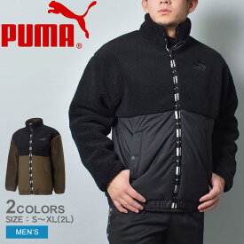 【店内全品P2倍★20日23:59迄】プーマ シェルパ ハイブリッド ボアジャケット メンズ ブラック 黒 カーキ PUMA 672429 アウター ジャケット フリースジャケット 防寒 上着 羽織 ボア フリース フルジップ カジュアル アウトドア キャンプ レジャー ショート丈 ロゴ