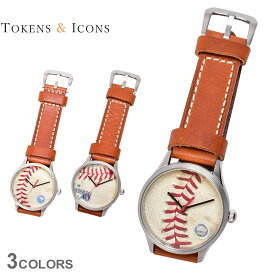 【店内全品P5倍★29日23:59迄】トークン＆アイコン MLB ベースボールウォッチ 腕時計 ブラウン 茶 Tokens＆Icons MLB BASEBALL WATCH 17Y 17D 17AN アクセサリー 野球 ベースボール MLB 野球チーム 野球ボール 時計 プレゼント ギフト 贈り物 ステンレススチール