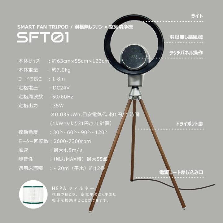 楽天市場】ルーザー SMART FAN TRIPOD 羽根なしファン×空気清浄機 
