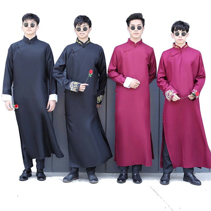 楽天市場 チャイナ服 中華服 メンズ 男性用 チャイナボタンロングシャツ ブラウス 中華風 トップス ロング丈 オーバーサイズ 長袖 ライトアウター 薄手ジャケット Zacca Clover