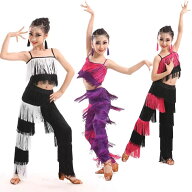 ダンス衣装 子供 キッズ ラテンダンス トップス パンツのセット 上下セット フリンジ おしゃれ 女の子 ダ…