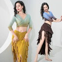 ベリーダンス衣装 セット衣装 美しい グラデーション 可愛い ベリーダンス 衣装セット インナーパンツ付き フリル ロング丈 スカート Vネック 7分袖 トップス おしゃれ ベリーダンス 衣装 ダンス レッスン着 舞台 ステージ衣装 ダンスウェア ブルー グリーン イエロー