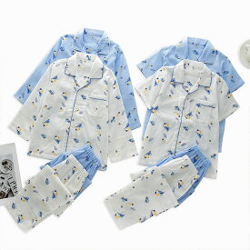 キッズ パジャマ 男の子 半袖 長袖 綿100% ガーゼ ルームウェア 110cm 120cm 130cm 140cm 150cm 160cm 春夏 夏 子供 総柄 かわいい おしゃれ 涼しい コットン ブルー ホワイト