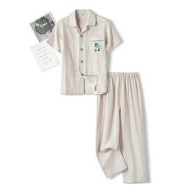 キッズ パジャマ 男の子 半袖 綿100% ガーゼ ルームウェア 110cm 120cm 130cm 140cm 150cm 160cm 春夏 夏 子供 チェック柄 かわいい おしゃれ 涼しい コットン ブルー グレー