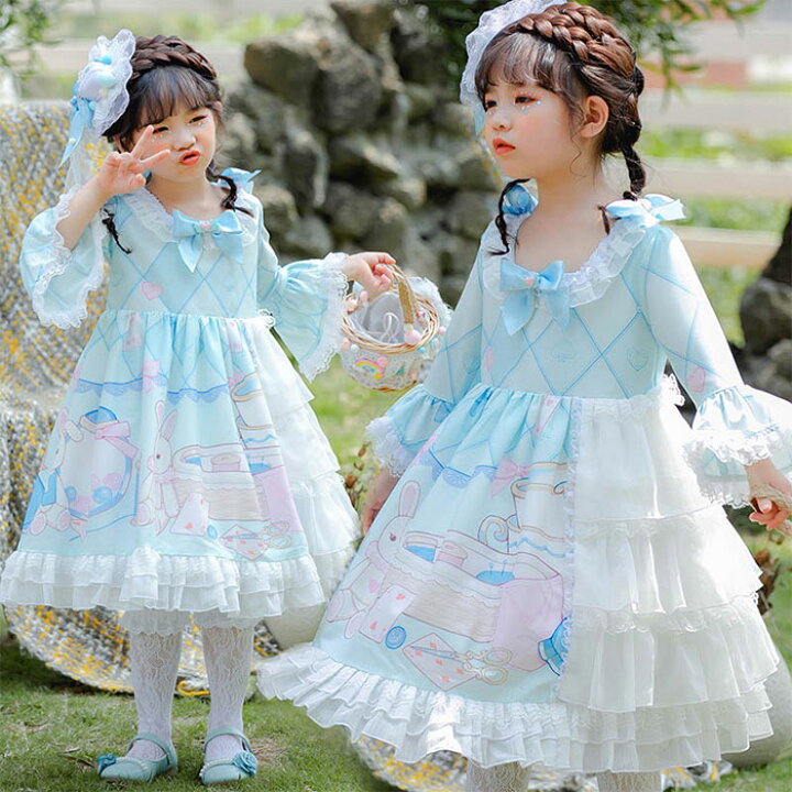 楽天市場 子供ドレス 女の子 ワンピース 長袖 キッズドレス 子供服 可愛いウサギのプリント パーティ ハロウィン 誕生日 イベント 発表会100 110 1 130 140 150 コスチューム コスプレ 衣装 仮装 ハロウィン ロリータ ゴスロリ服 Zacca Clover