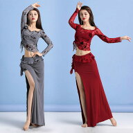 シースルートップス ダンス衣装 ベリーダンス セットアップ 長袖 秋冬 レッスン着 練習着 衣装 セット ヒ…