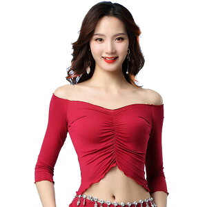 オフショルダー トップス ベリーダンス トップス 全4色 ベリーダンス 衣装 レッスン着 半袖 ヨガ トップス ショット丈 オフショルダー レッスンウェア ダンスウェア レディース ダンス衣装