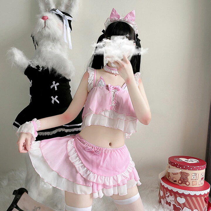 楽天市場 コスプレ セクシー 衣装 メイド メイド服 ランジェリー コスプレ衣装 メイド服コスプレ コスチューム セクシーメイド服コスプレ メイド セクシー衣装 大人 透け シースルー ベビードール ピンク 猫の耳 エプロン レース チョーカー Zacca Clover
