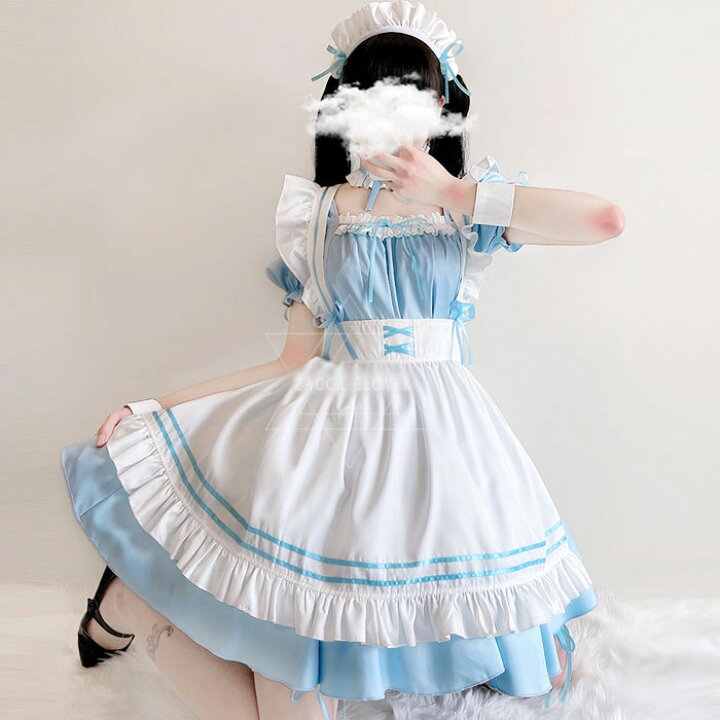 楽天市場 ハロウィン コスプレ メイド服 レディース メイド 仮装 衣装 女性 可愛い ハロウィンコスプレ レディース 大人 ハロウィン仮装 コスプレ 衣装 正統派メイド ゴスロリ ロリータ エプロン ハロウィン衣装 かわいい ブルー Zacca Clover
